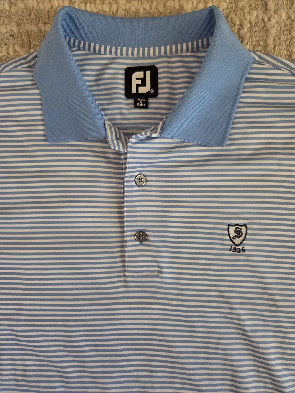 FootJoy Light Blue and White Striped Polo Shirt